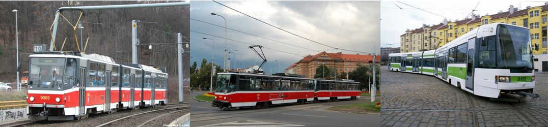 TRAMVAJE KT8DP, T6A5a RT6N1 vedle sebe