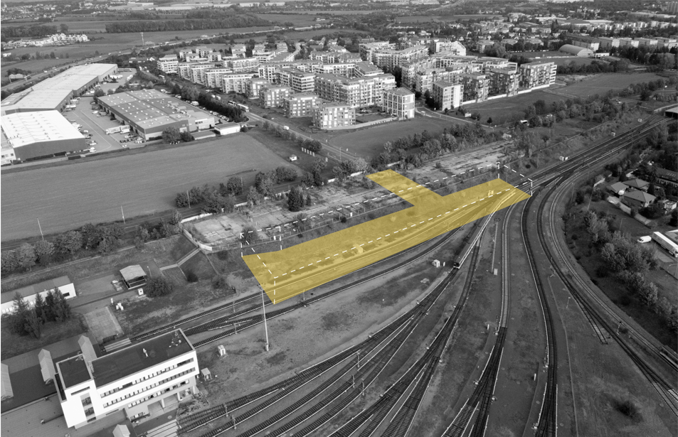 foto z plánkem území, kde bude stát nová stanice metra