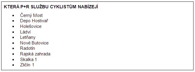 v rámečku info o tom, která P+R službu cyklistům nabízejí