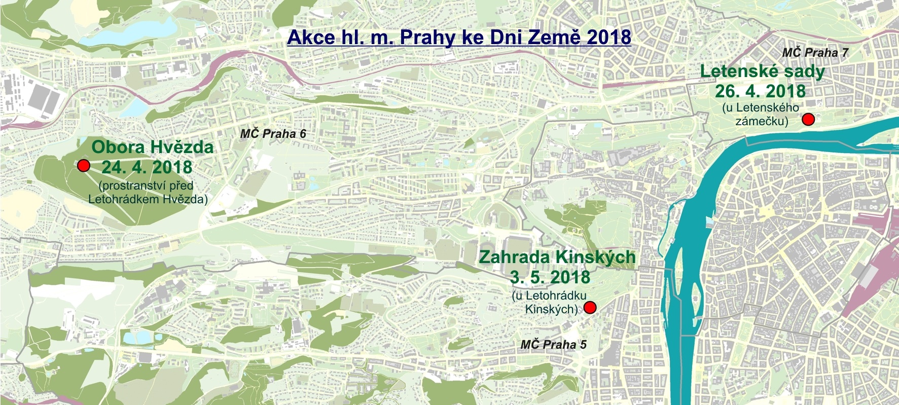 Den země, mapka, přehled všech míst, kde akce pořádá MHMP