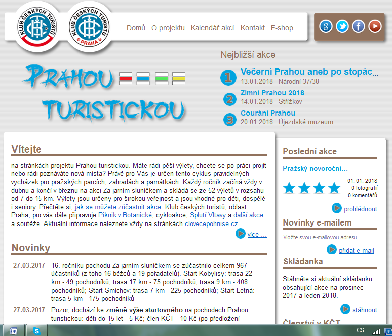 ukázka webových stránek projektu Prahou turistickou