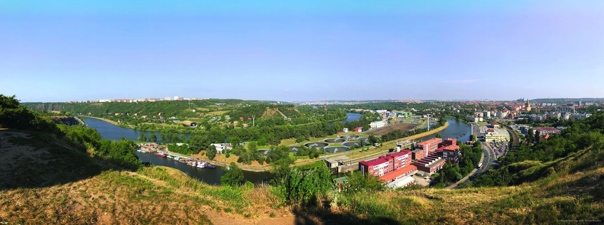 vizualizace lanovky s krásným panoramatem Prahy