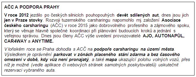 RÁMEČEK S INFORMACEMI O ASOCIACI ČESKÉHO CARSHARINGU A POPOŘE CARSHARINGU ZE STRANY PRAHY