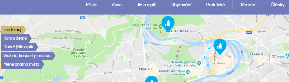 printscreen s nabídkovou lištou portálu a postranní speciální nabídkou