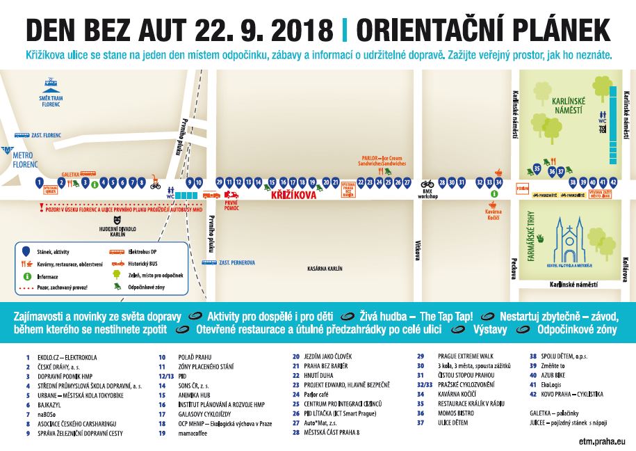 orientační plánek Dne bez aut v Křižíkově ulici