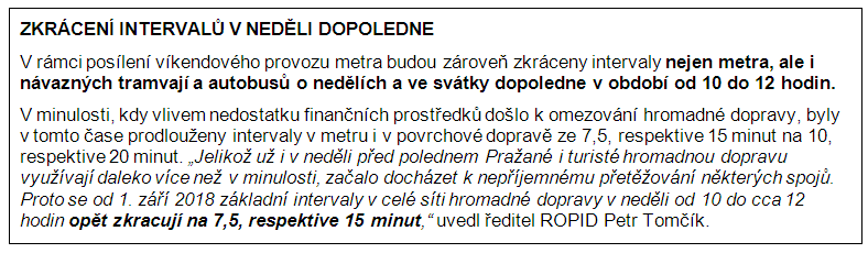 Informace o zkrácení intervalů v neděli od 10.00 do 12.00