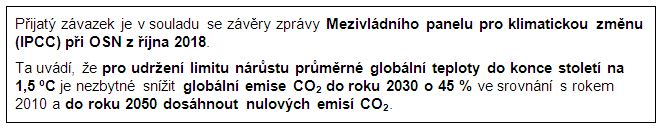 rámeček - informace, že púřijatý závazek je v souladu se závěry zprávy Mezinárodního mezivládního panelu pro klimatickou změnu OSN