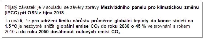 rámeček - informace, že púřijatý závazek je v souladu se závěry zprávy Mezinárodního mezivládního panelu pro klimatickou změnu OSN