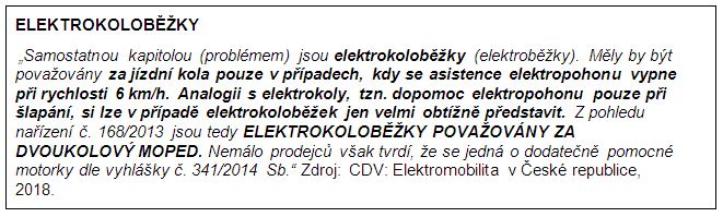 V rámečku je uvedeno, že dle zákony by měly být elektrokoloběžky považovány za mopedy.