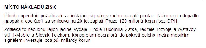 rámeček s informací, že původně operátoři za instalci signálu v metru požadovali nemalé peníze, ale nakonec samo Praze zaplatí 120 milionů korun
