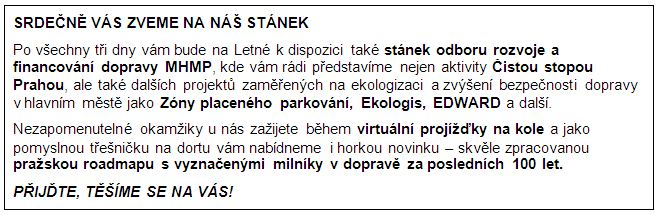 pozvánka na stánek odboru rozvoje a financování dopravy, který na Letní bude také