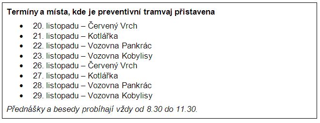 kdy a kde se akce v preventivní tramvaji letos pořádají