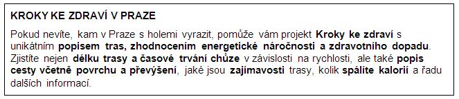 O PROKETU KROKY KE ZDRAVÍ - TRASY NEJEN PRO NORDIC WALKING V PRAZE