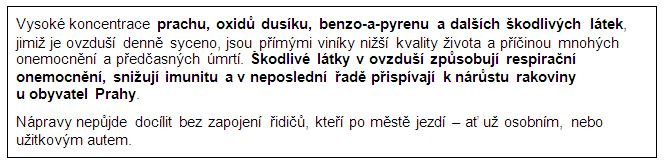 rámeček s informacemi, že škodliviny v ovzduší způsobují respirační nemoci i rakovinu