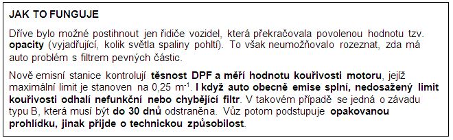 ​  rámeček s informacemi, jak funguje nové měření emisí, které odhalí nefunkční DPF 