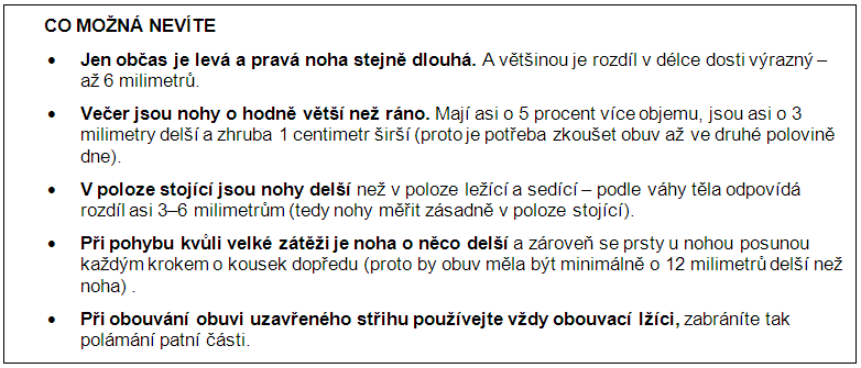 textový rámeček - zajímavosti o nohách a botách