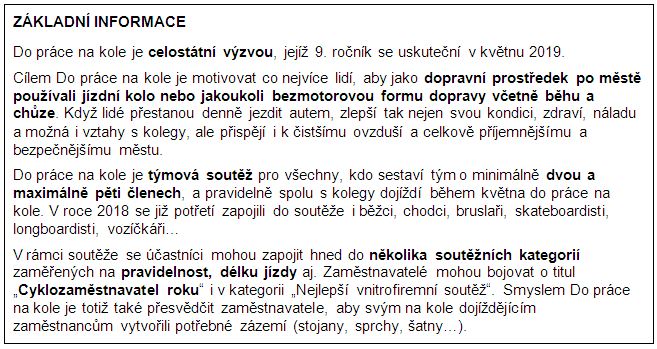 rámeček se základními informacemi o soutěži