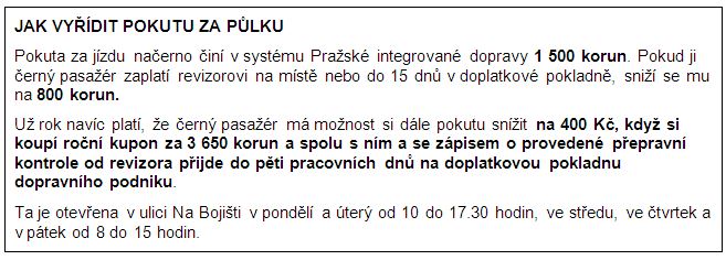 v rámečku je informace, jak musí cestující postupovat, aby získal poloviční pokutu