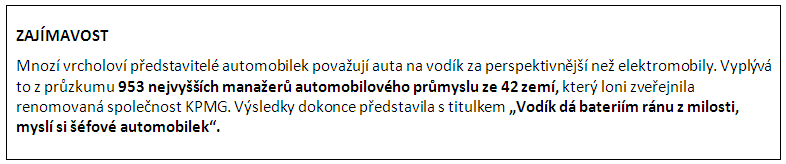 ZAJÍMAVOST - TOP MANAŽEŘI AUTOMOBILEK POVAŽUJÍ AUTA NA VODÍK ZA PERSPEKTIVNĚJŠÍ NEŽ E-AUTA