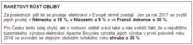 rámeček s informací o růstu popularity elektrokol v Evropě i u nás