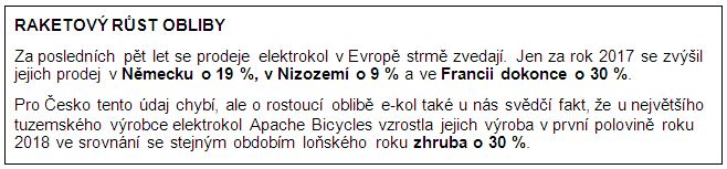 rámeček s informací o růstu popularity elektrokol v Evropě i u nás