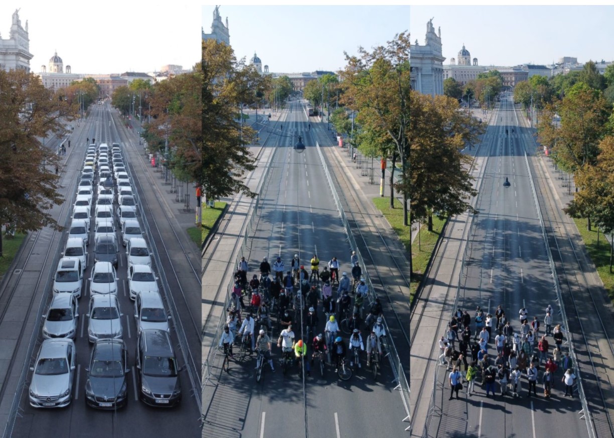 Srovnání 50 aut, kol a chodcl | zdroj: https://www.fahrradwien.at/