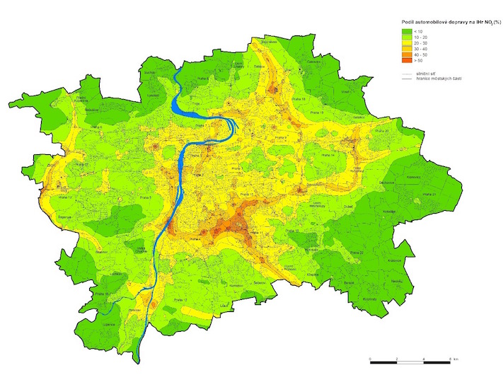Podíl automobilové dopravy na imisní zátěži oxidem dusičitým – grafika