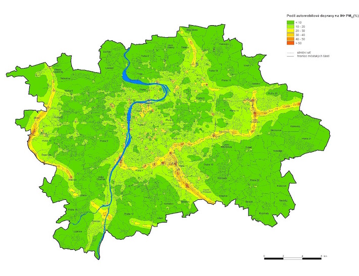 Podíl automobilové dopravy na imisní zátěži částicemi PM10 – grafika