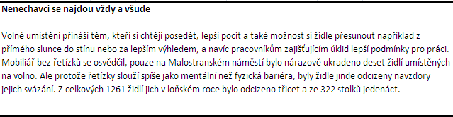 z 1261 židlí bylo odcizeno 30, z 322 stolků 11