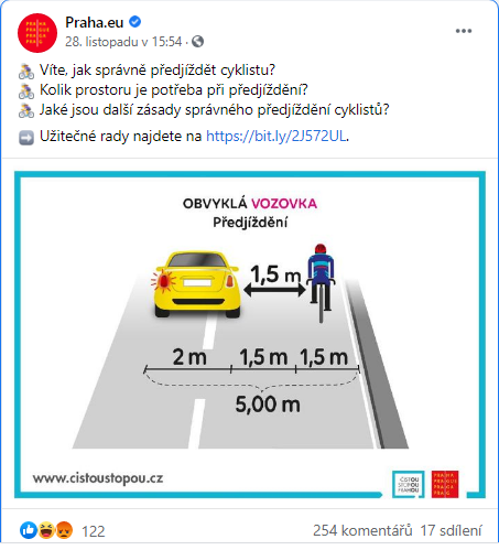 infografika uvádějící, jak má vypadat správné předjíždění cyklistů řidiči