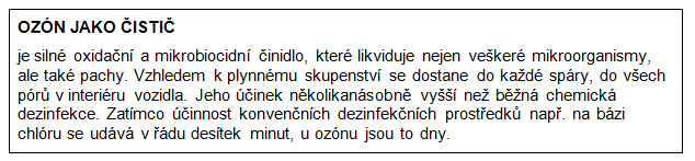 rámeček s informacemi o ozónu jako čisticím prostředku