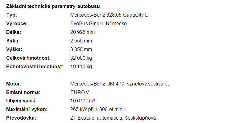 tabulka - paranetry autobusu