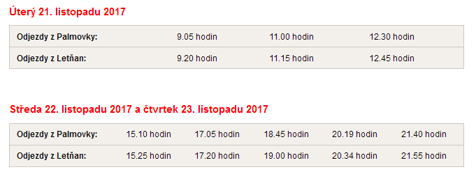 tabulka s jízdním řádem 21.-23. 11. 2017