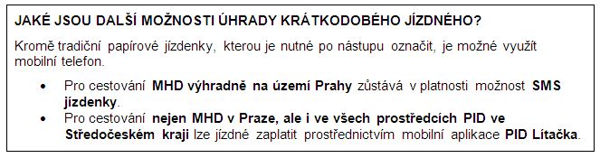 informace v rámečku o tom, jaké jsou jiné možnosti úhrady krátkodobého jízdného