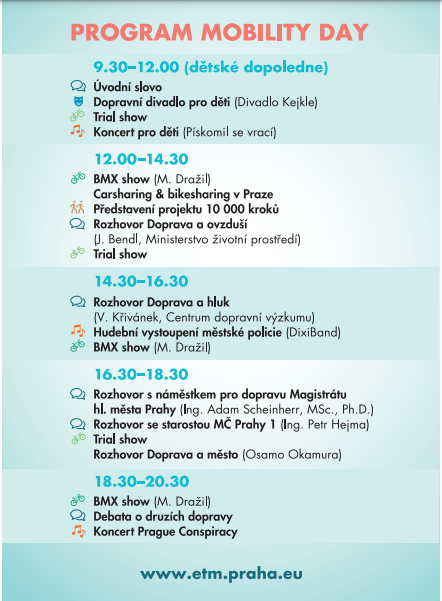 leták - Mobility day, program na pódiu