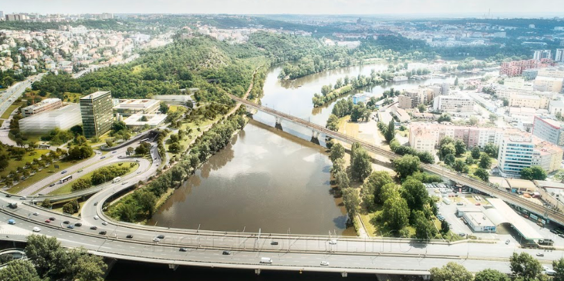 vizualizace - letecký pohled na Povltavskou promenádu