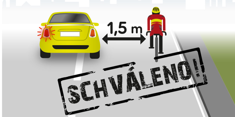 infografika ukazující, že je třeba dodržet odstup 1,5 metru při předjíždění cyklisty