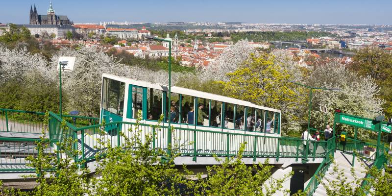 foto lanovky na Petřín v zastávce Nebozízek