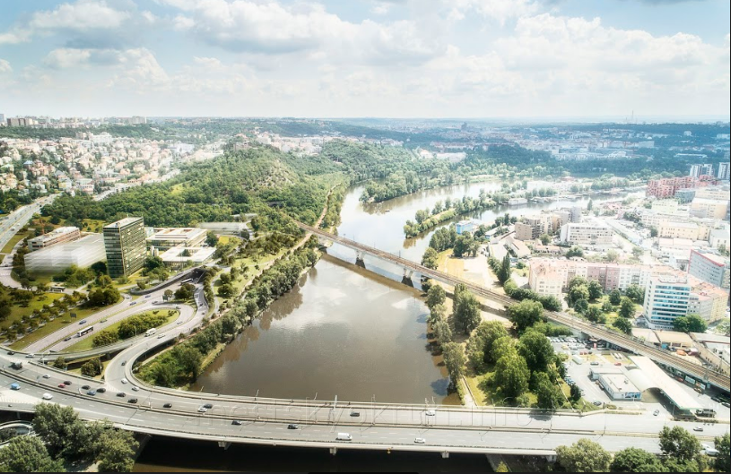 vizualizace - letecký pohled na Povltavskou promenádu