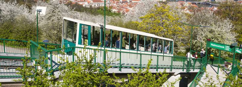 foto lanovky na Petřín v zastávce Nebozízek