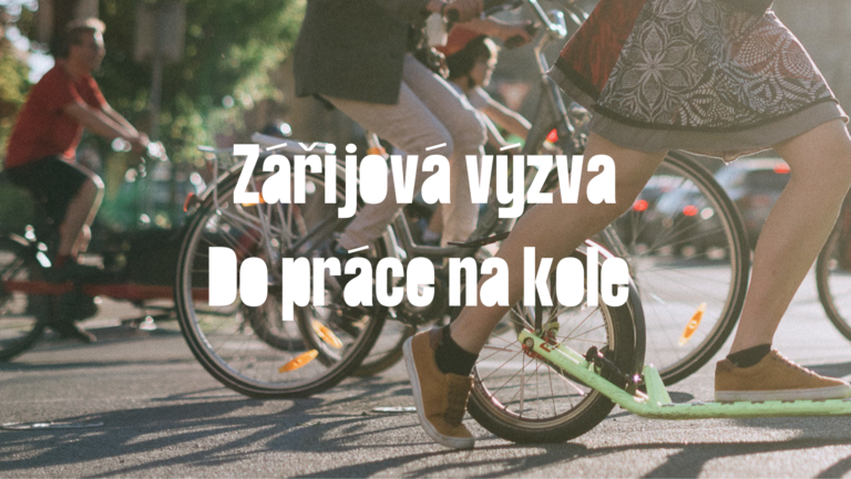 foto cyklisty a jezdce na koloběžce s nápisem Zářijová výzva Do práce na kole