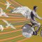 fotomontáž s grafikou: žena jede na kole (foto), na zádech má namalovaná křídla a kolem poletují namalovaní ptáci