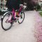foto jezdce na kole během jízdy na růžovém kole firmy Rekola