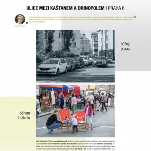 ulice Bělohorská mezi Kaštanem a Drinoplem - nahoře s auty, dole bez aut